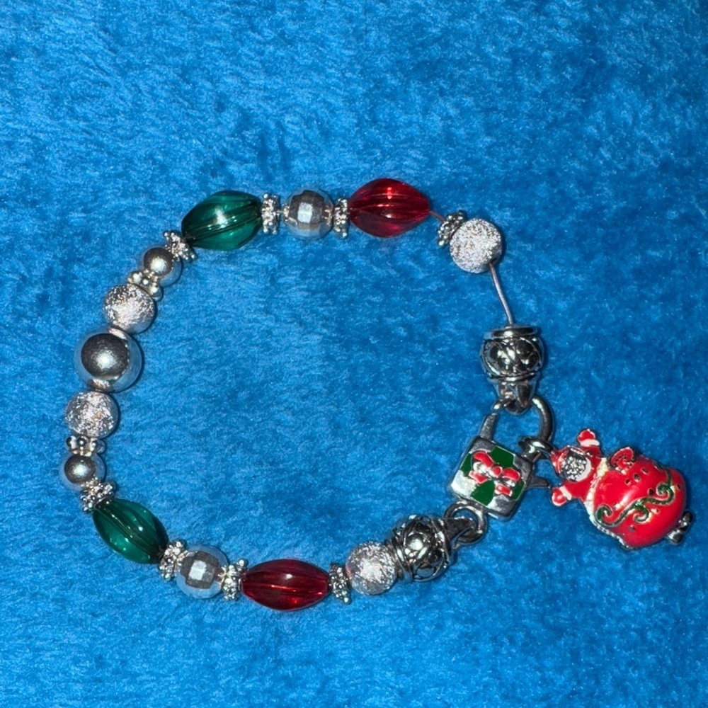 Festive Red and Green Charm Bracelet